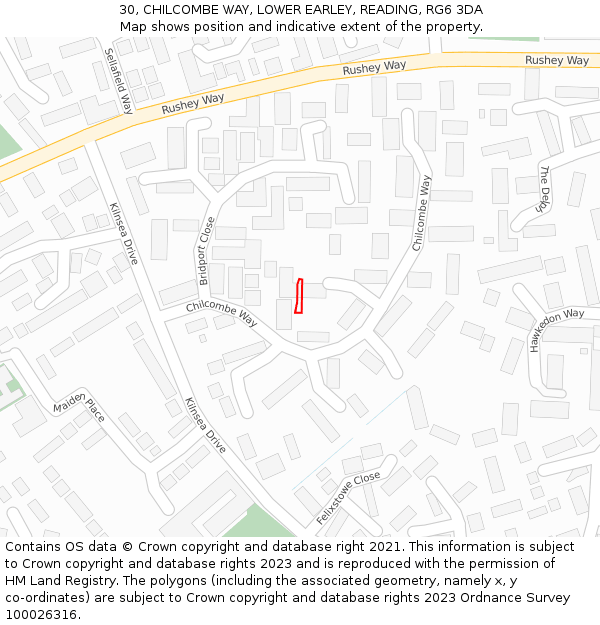 30, CHILCOMBE WAY, LOWER EARLEY, READING, RG6 3DA: Location map and indicative extent of plot