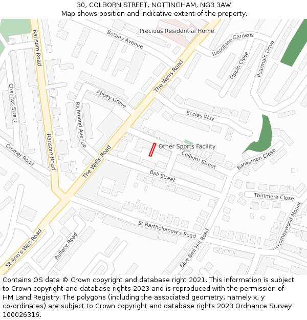 30, COLBORN STREET, NOTTINGHAM, NG3 3AW: Location map and indicative extent of plot