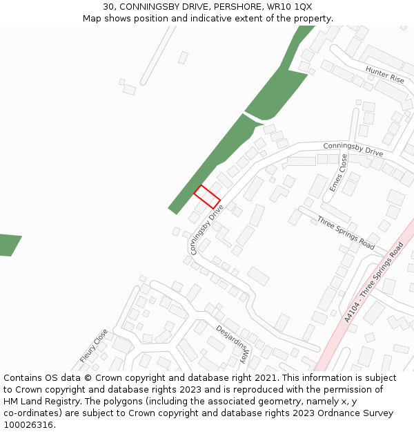 30, CONNINGSBY DRIVE, PERSHORE, WR10 1QX: Location map and indicative extent of plot