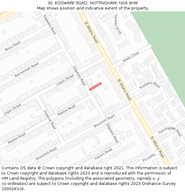 30, EDGWARE ROAD, NOTTINGHAM, NG6 9HW: Location map and indicative extent of plot