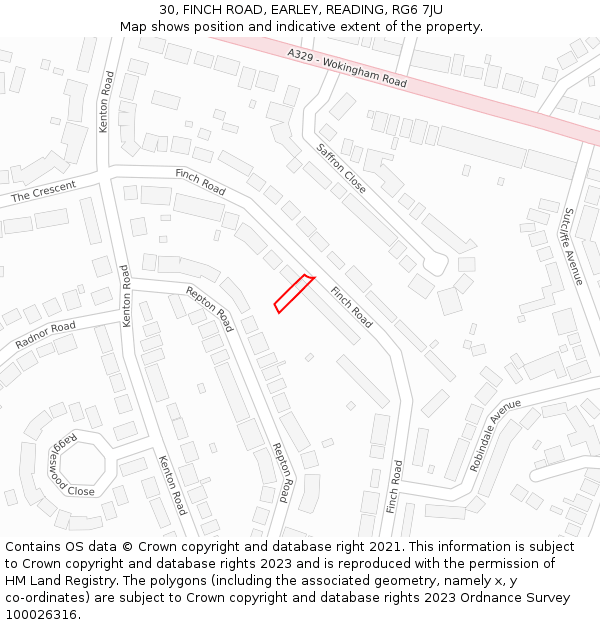 30, FINCH ROAD, EARLEY, READING, RG6 7JU: Location map and indicative extent of plot