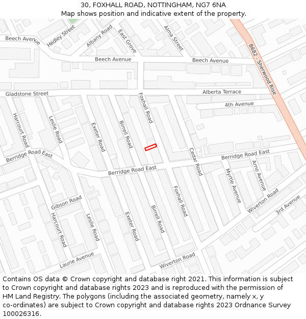 30, FOXHALL ROAD, NOTTINGHAM, NG7 6NA: Location map and indicative extent of plot