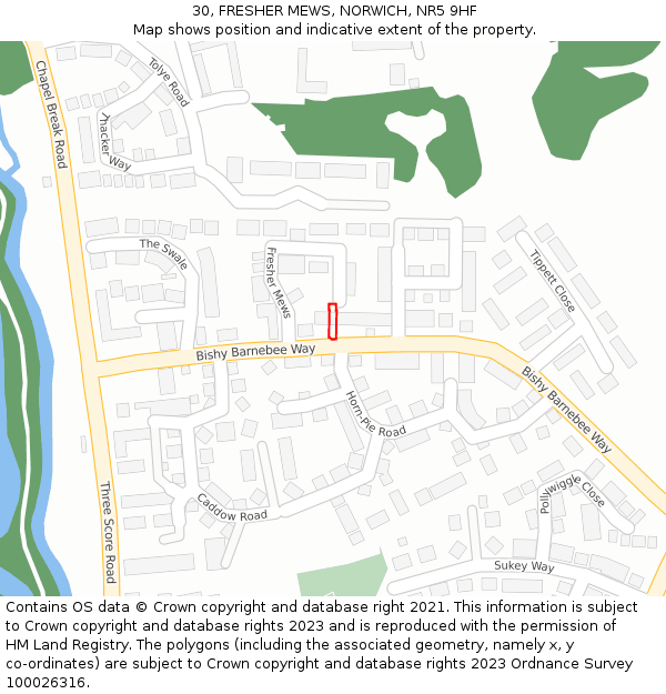 30, FRESHER MEWS, NORWICH, NR5 9HF: Location map and indicative extent of plot