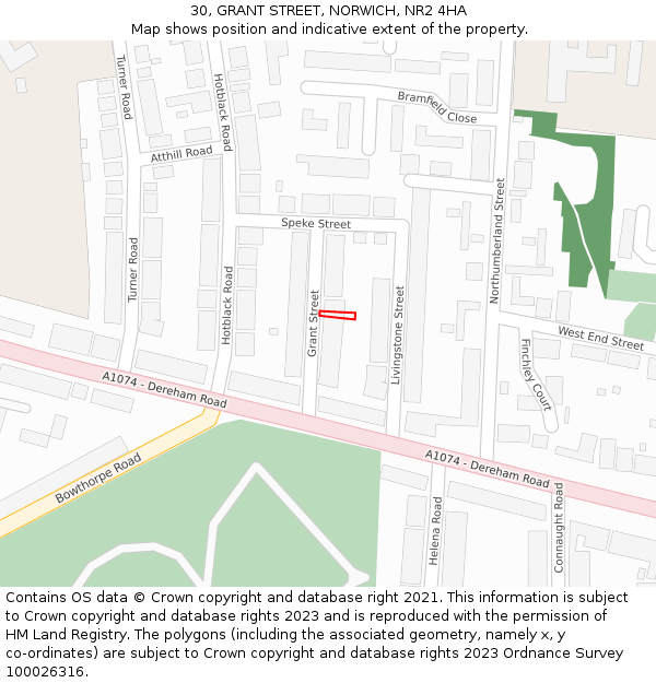 30, GRANT STREET, NORWICH, NR2 4HA: Location map and indicative extent of plot
