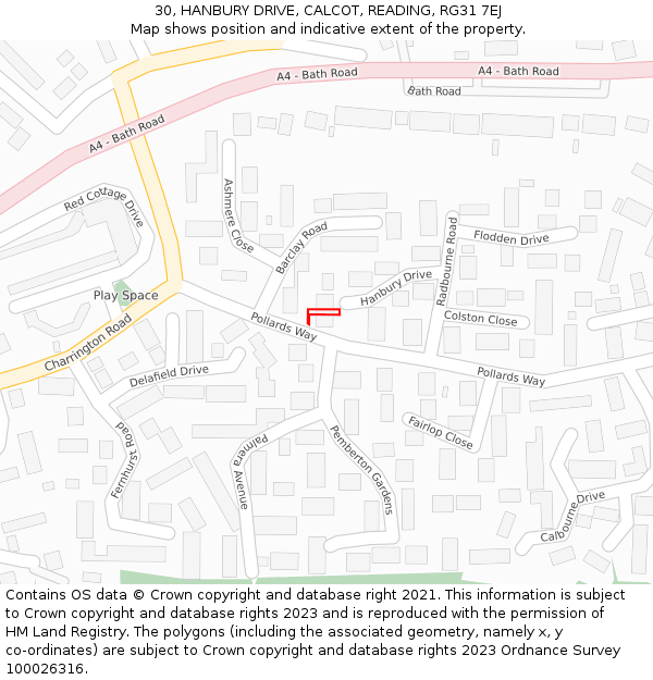 30, HANBURY DRIVE, CALCOT, READING, RG31 7EJ: Location map and indicative extent of plot