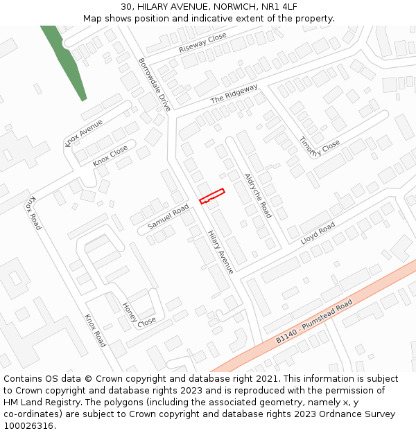 30, HILARY AVENUE, NORWICH, NR1 4LF: Location map and indicative extent of plot
