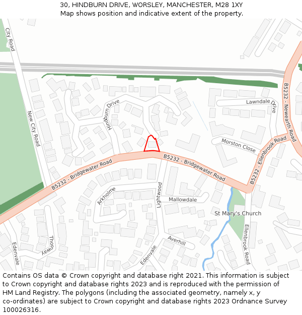 30, HINDBURN DRIVE, WORSLEY, MANCHESTER, M28 1XY: Location map and indicative extent of plot