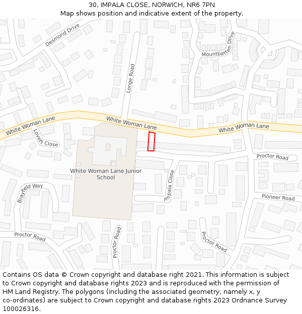 30, IMPALA CLOSE, NORWICH, NR6 7PN: Location map and indicative extent of plot