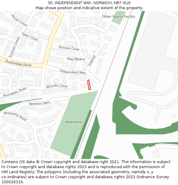 30, INDEPENDENT WAY, NORWICH, NR7 0UX: Location map and indicative extent of plot