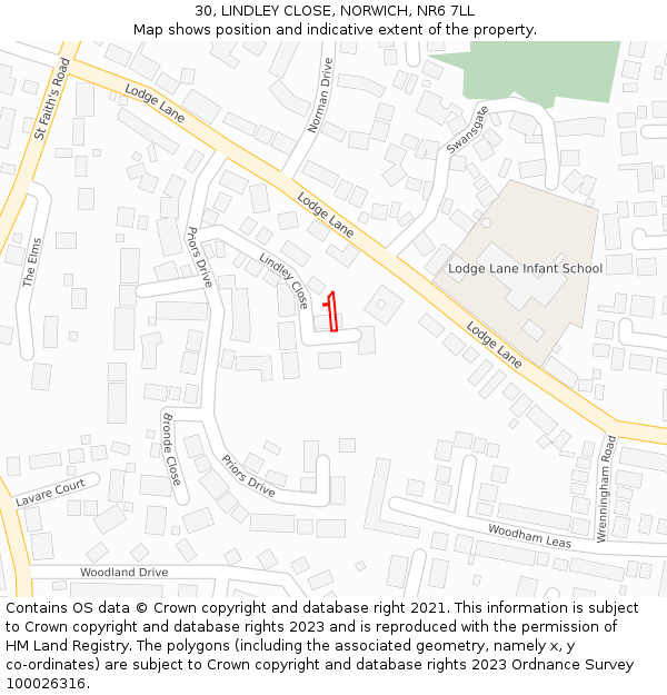 30, LINDLEY CLOSE, NORWICH, NR6 7LL: Location map and indicative extent of plot