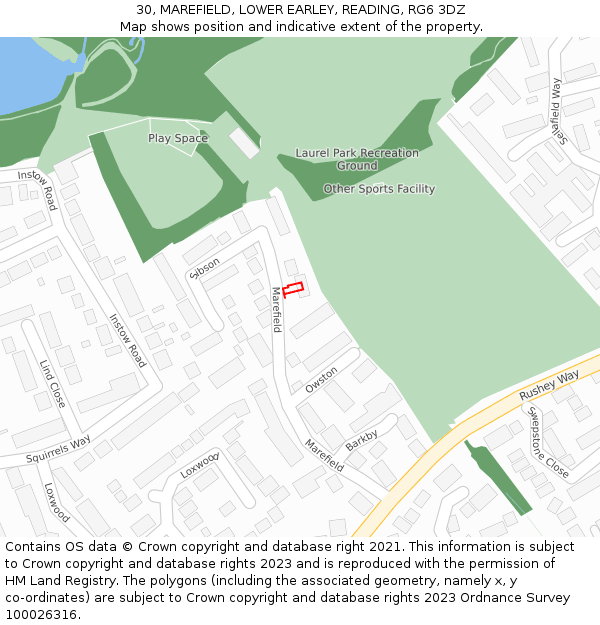 30, MAREFIELD, LOWER EARLEY, READING, RG6 3DZ: Location map and indicative extent of plot