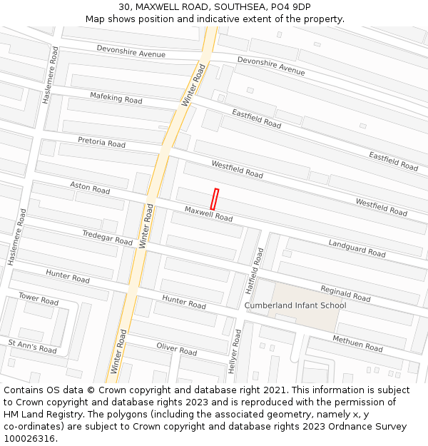 30, MAXWELL ROAD, SOUTHSEA, PO4 9DP: Location map and indicative extent of plot