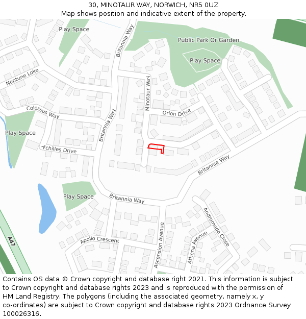 30, MINOTAUR WAY, NORWICH, NR5 0UZ: Location map and indicative extent of plot