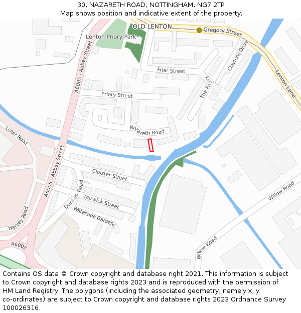 30, NAZARETH ROAD, NOTTINGHAM, NG7 2TP: Location map and indicative extent of plot