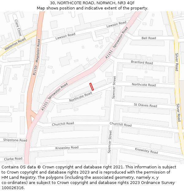 30, NORTHCOTE ROAD, NORWICH, NR3 4QF: Location map and indicative extent of plot