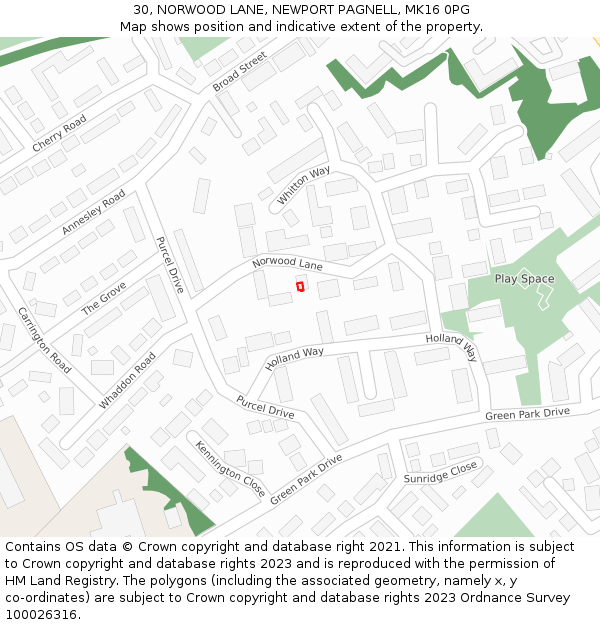30, NORWOOD LANE, NEWPORT PAGNELL, MK16 0PG: Location map and indicative extent of plot