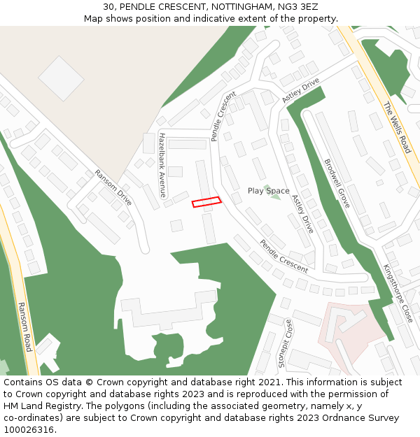 30, PENDLE CRESCENT, NOTTINGHAM, NG3 3EZ: Location map and indicative extent of plot