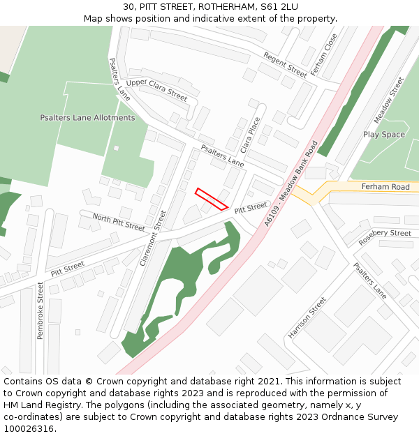 30, PITT STREET, ROTHERHAM, S61 2LU: Location map and indicative extent of plot