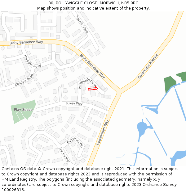 30, POLLYWIGGLE CLOSE, NORWICH, NR5 9PG: Location map and indicative extent of plot