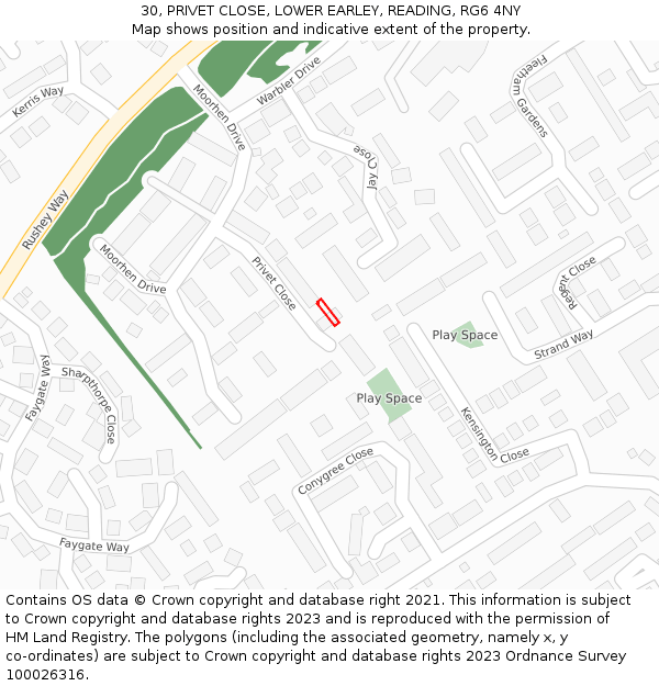 30, PRIVET CLOSE, LOWER EARLEY, READING, RG6 4NY: Location map and indicative extent of plot