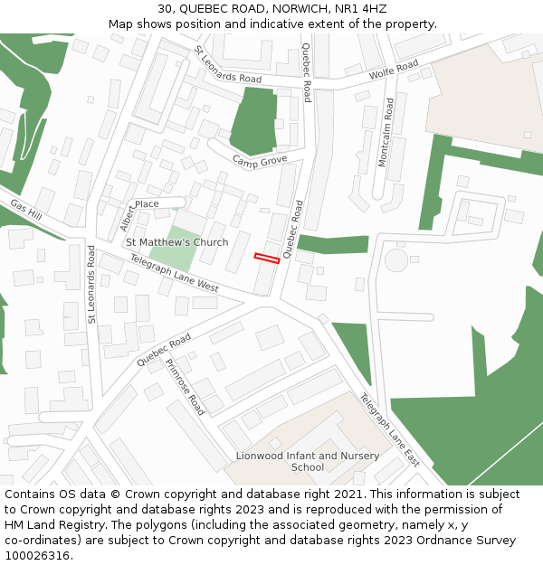 30, QUEBEC ROAD, NORWICH, NR1 4HZ: Location map and indicative extent of plot