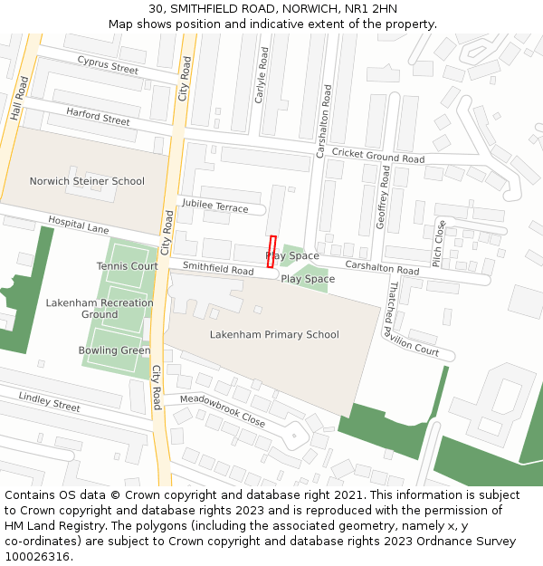 30, SMITHFIELD ROAD, NORWICH, NR1 2HN: Location map and indicative extent of plot