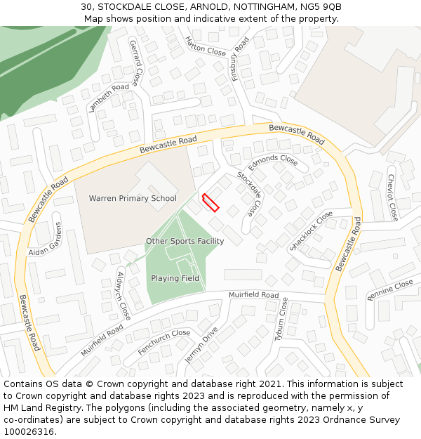 30, STOCKDALE CLOSE, ARNOLD, NOTTINGHAM, NG5 9QB: Location map and indicative extent of plot