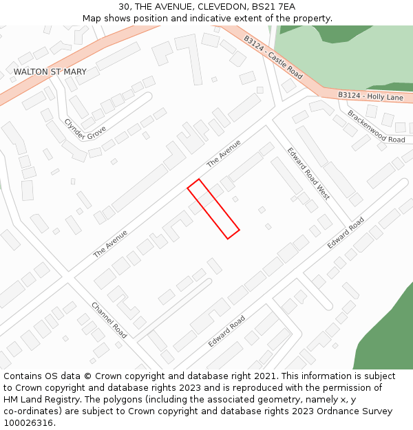 30, THE AVENUE, CLEVEDON, BS21 7EA: Location map and indicative extent of plot