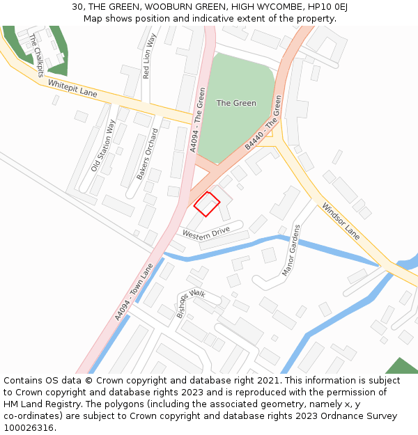 30, THE GREEN, WOOBURN GREEN, HIGH WYCOMBE, HP10 0EJ: Location map and indicative extent of plot