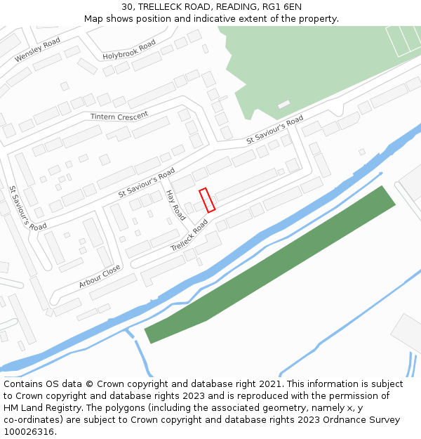 30, TRELLECK ROAD, READING, RG1 6EN: Location map and indicative extent of plot