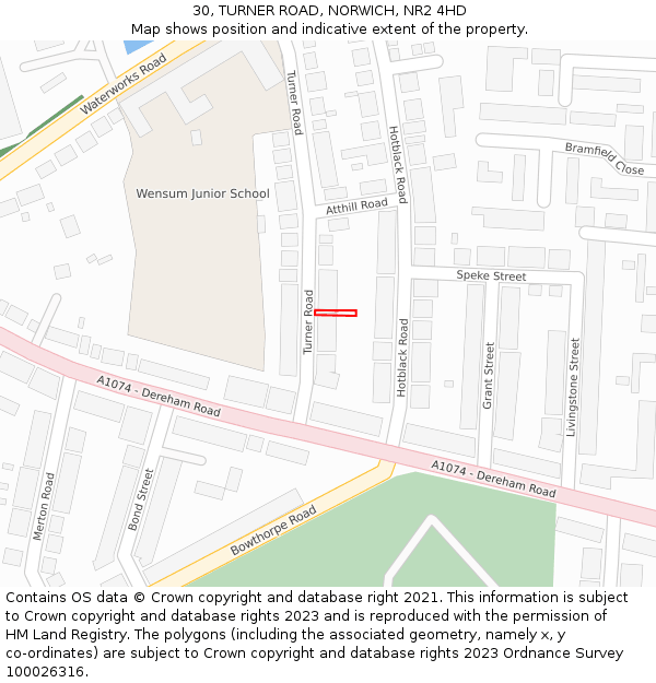 30, TURNER ROAD, NORWICH, NR2 4HD: Location map and indicative extent of plot