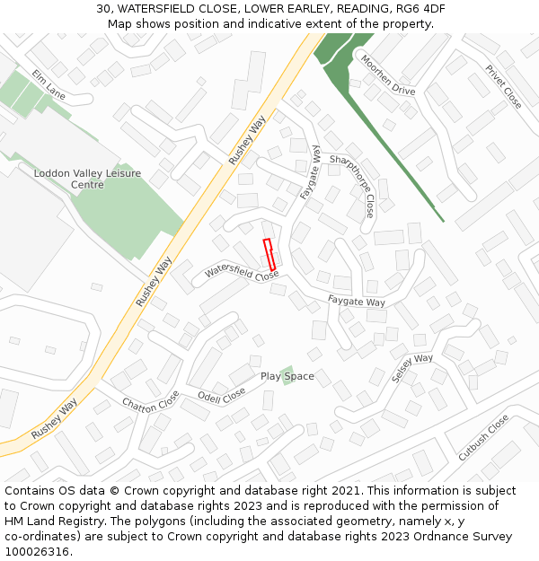 30, WATERSFIELD CLOSE, LOWER EARLEY, READING, RG6 4DF: Location map and indicative extent of plot