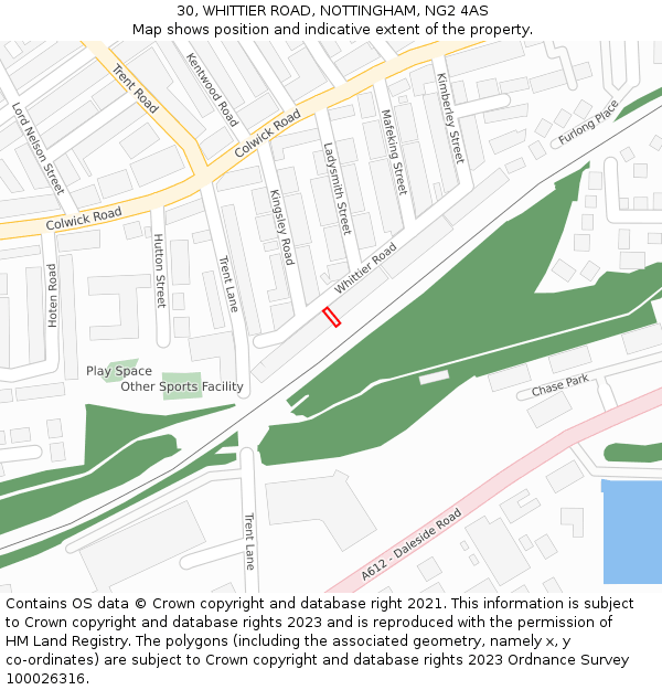30, WHITTIER ROAD, NOTTINGHAM, NG2 4AS: Location map and indicative extent of plot