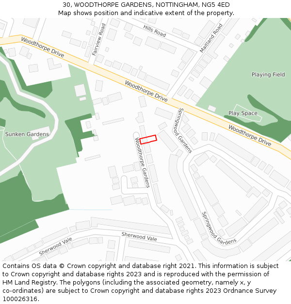 30, WOODTHORPE GARDENS, NOTTINGHAM, NG5 4ED: Location map and indicative extent of plot