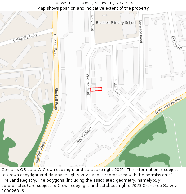 30, WYCLIFFE ROAD, NORWICH, NR4 7DX: Location map and indicative extent of plot