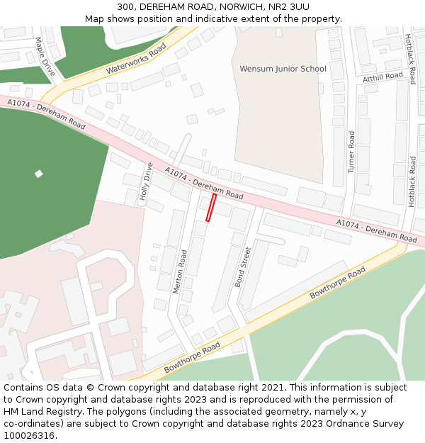 300, DEREHAM ROAD, NORWICH, NR2 3UU: Location map and indicative extent of plot