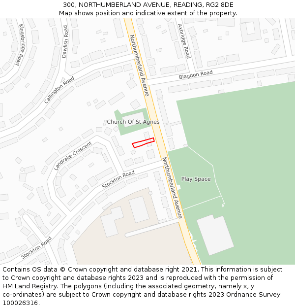 300, NORTHUMBERLAND AVENUE, READING, RG2 8DE: Location map and indicative extent of plot