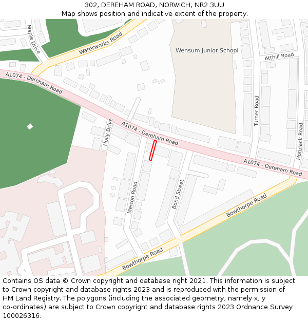 302, DEREHAM ROAD, NORWICH, NR2 3UU: Location map and indicative extent of plot