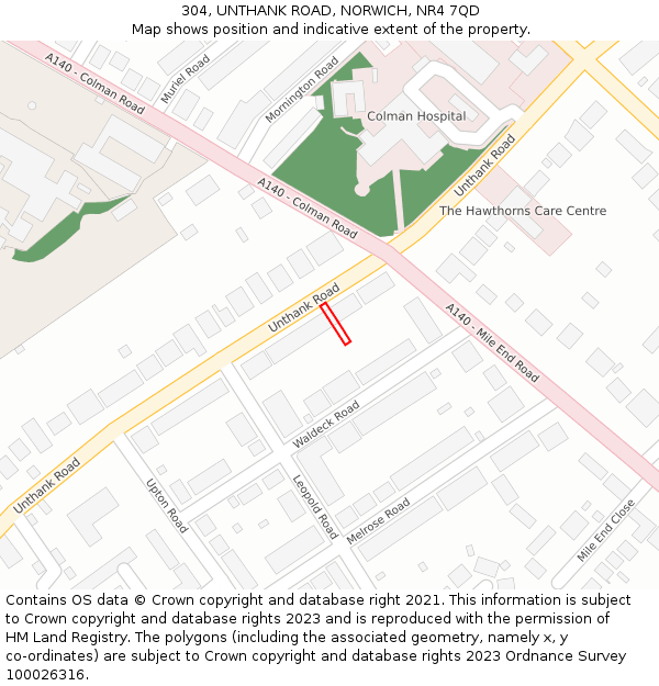 304, UNTHANK ROAD, NORWICH, NR4 7QD: Location map and indicative extent of plot