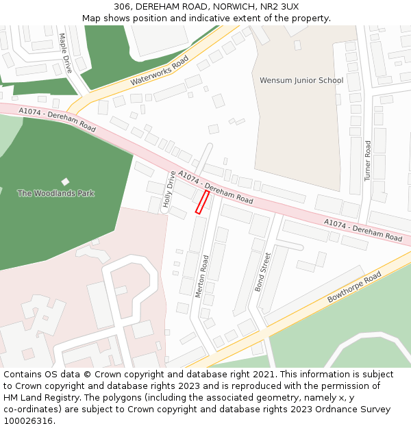 306, DEREHAM ROAD, NORWICH, NR2 3UX: Location map and indicative extent of plot