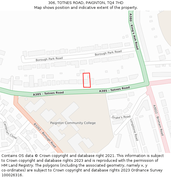 306, TOTNES ROAD, PAIGNTON, TQ4 7HD: Location map and indicative extent of plot