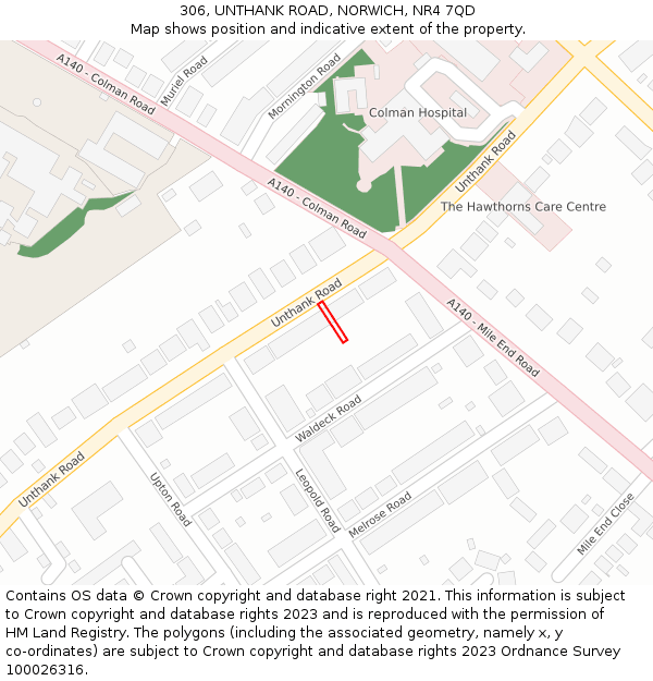 306, UNTHANK ROAD, NORWICH, NR4 7QD: Location map and indicative extent of plot