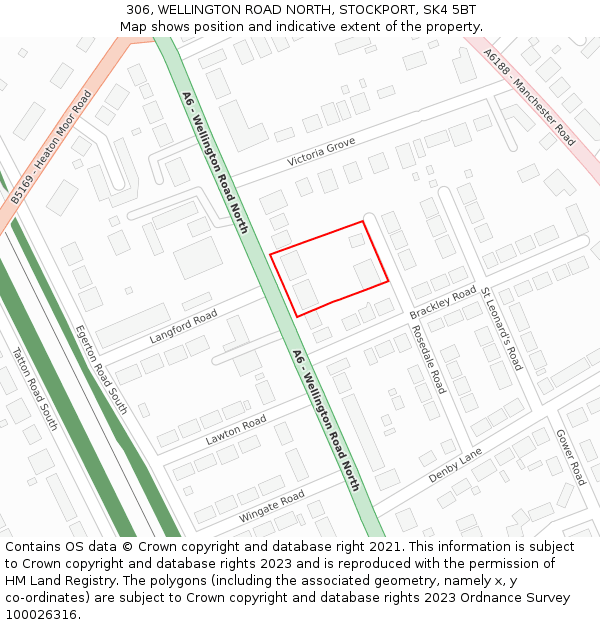 306, WELLINGTON ROAD NORTH, STOCKPORT, SK4 5BT: Location map and indicative extent of plot
