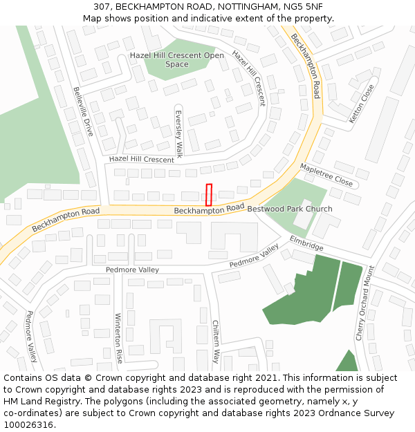 307, BECKHAMPTON ROAD, NOTTINGHAM, NG5 5NF: Location map and indicative extent of plot