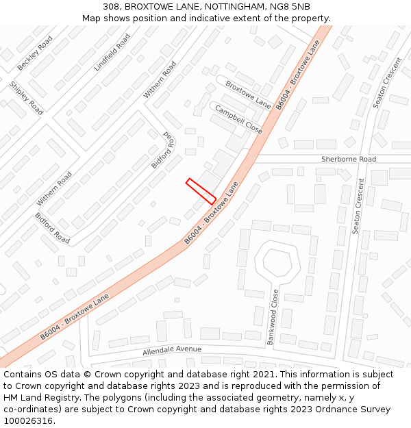 308, BROXTOWE LANE, NOTTINGHAM, NG8 5NB: Location map and indicative extent of plot