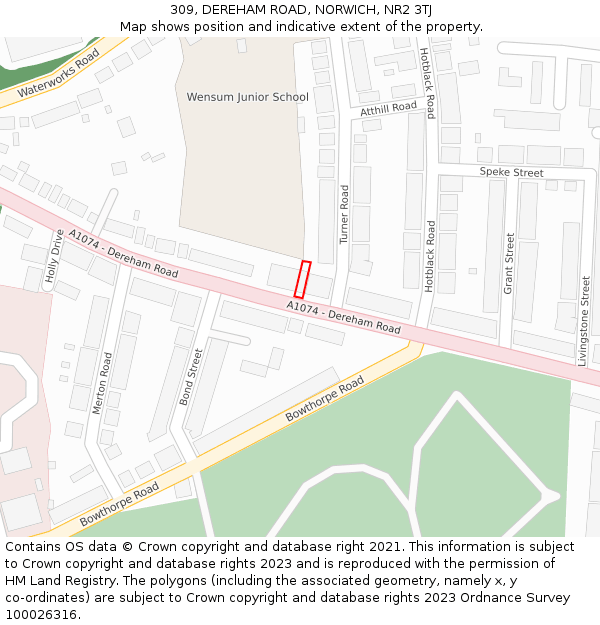 309, DEREHAM ROAD, NORWICH, NR2 3TJ: Location map and indicative extent of plot