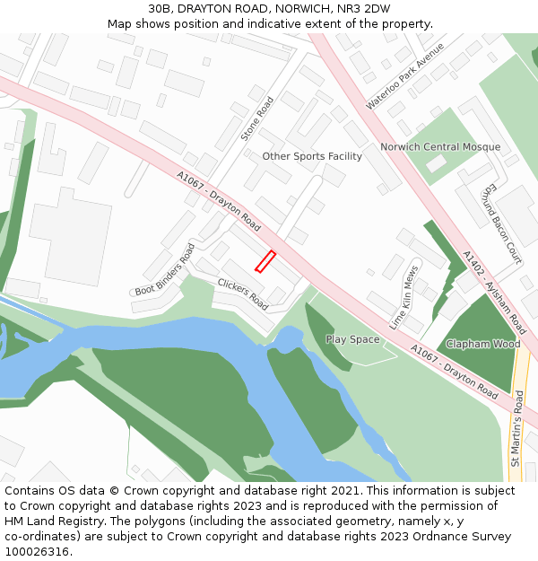 30B, DRAYTON ROAD, NORWICH, NR3 2DW: Location map and indicative extent of plot