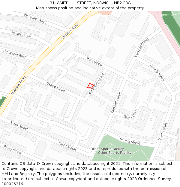 31, AMPTHILL STREET, NORWICH, NR2 2RG: Location map and indicative extent of plot