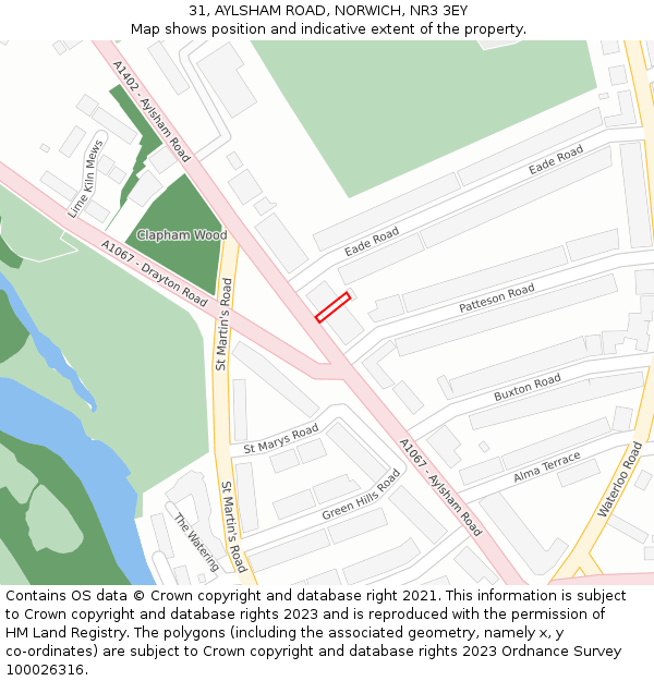 31, AYLSHAM ROAD, NORWICH, NR3 3EY: Location map and indicative extent of plot