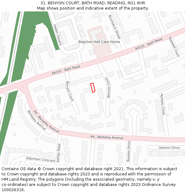 31, BENYON COURT, BATH ROAD, READING, RG1 6HR: Location map and indicative extent of plot